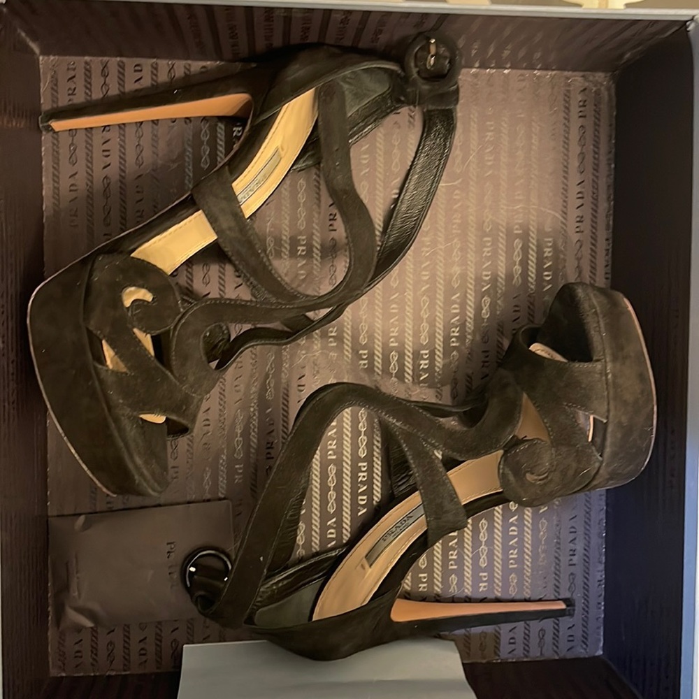 Beautiful black suede Prada platform heels